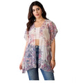 HD Women's Chiffon Printed Short Sleeves Shrug (White - Purple)