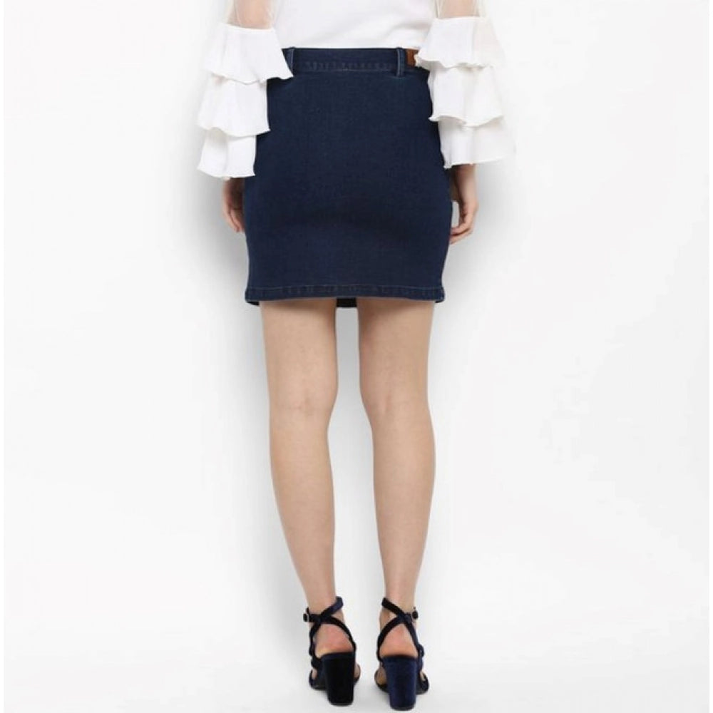 HD Women's Denim Front Button Buttoned Skirt (Blue)