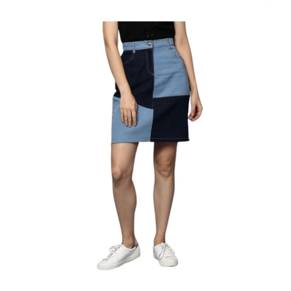 HD Women's Denim Brick Style Buttoned Skirt (Blue)