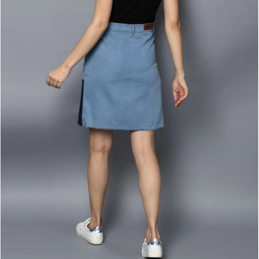 HD Women's Denim Brick Style Buttoned Skirt (Blue)