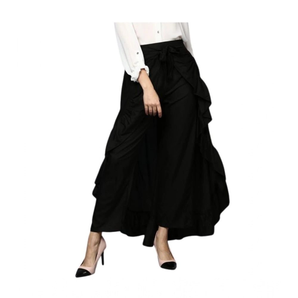 HD Women's Rayon Ruffled Elasticated Skirt (Black)