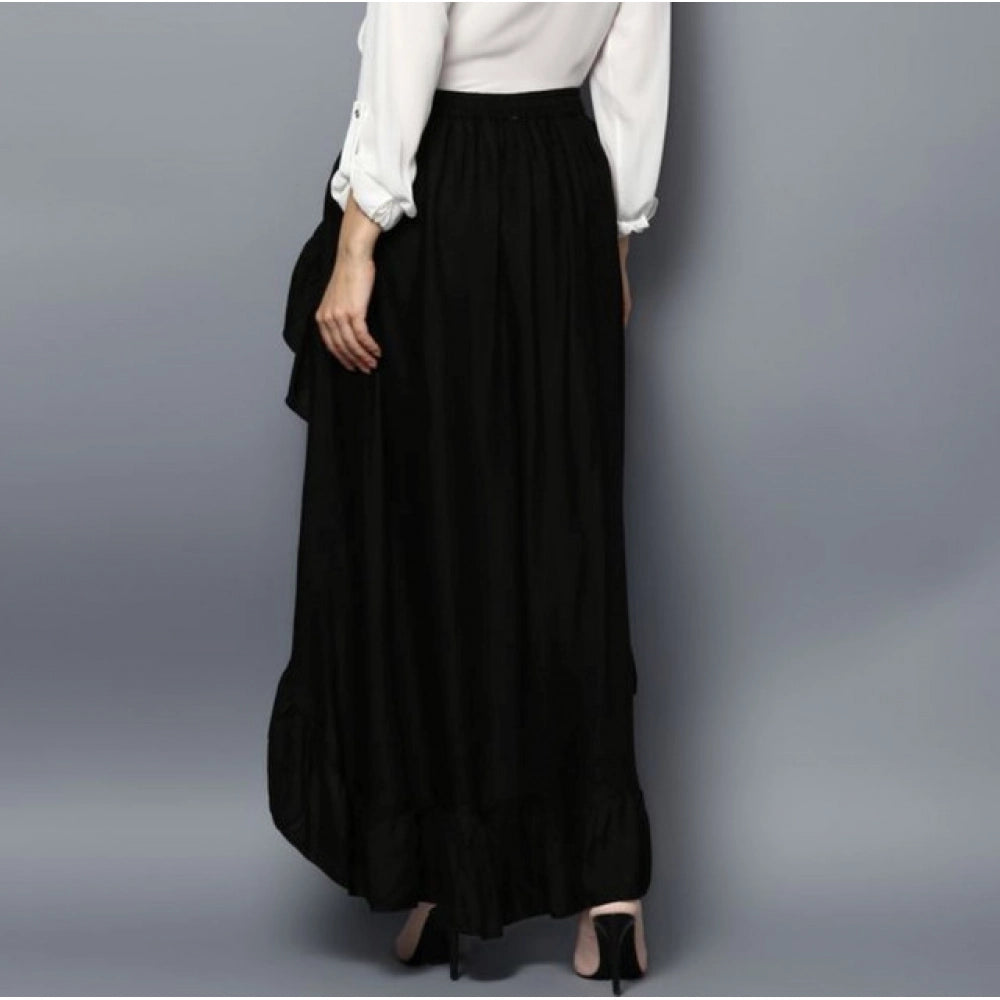 HD Women's Rayon Ruffled Elasticated Skirt (Black)