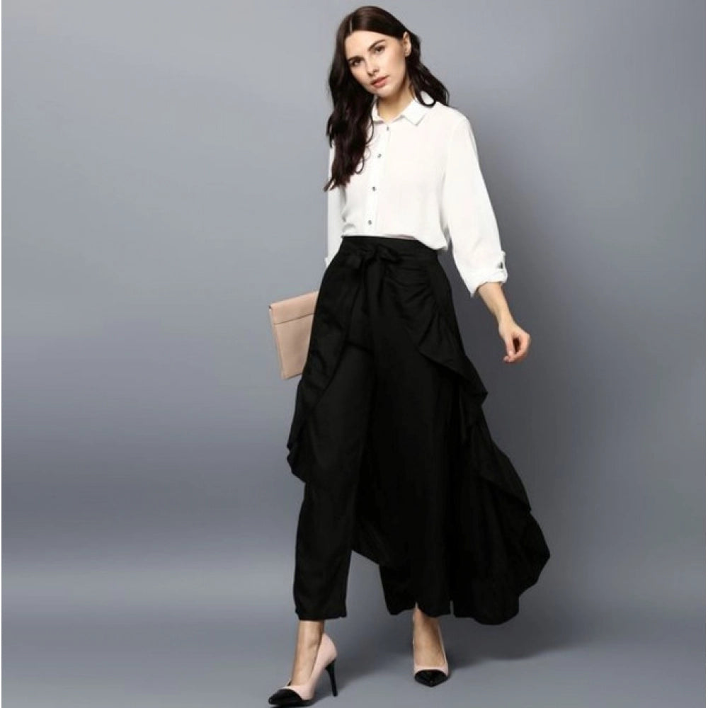 HD Women's Rayon Ruffled Elasticated Skirt (Black)