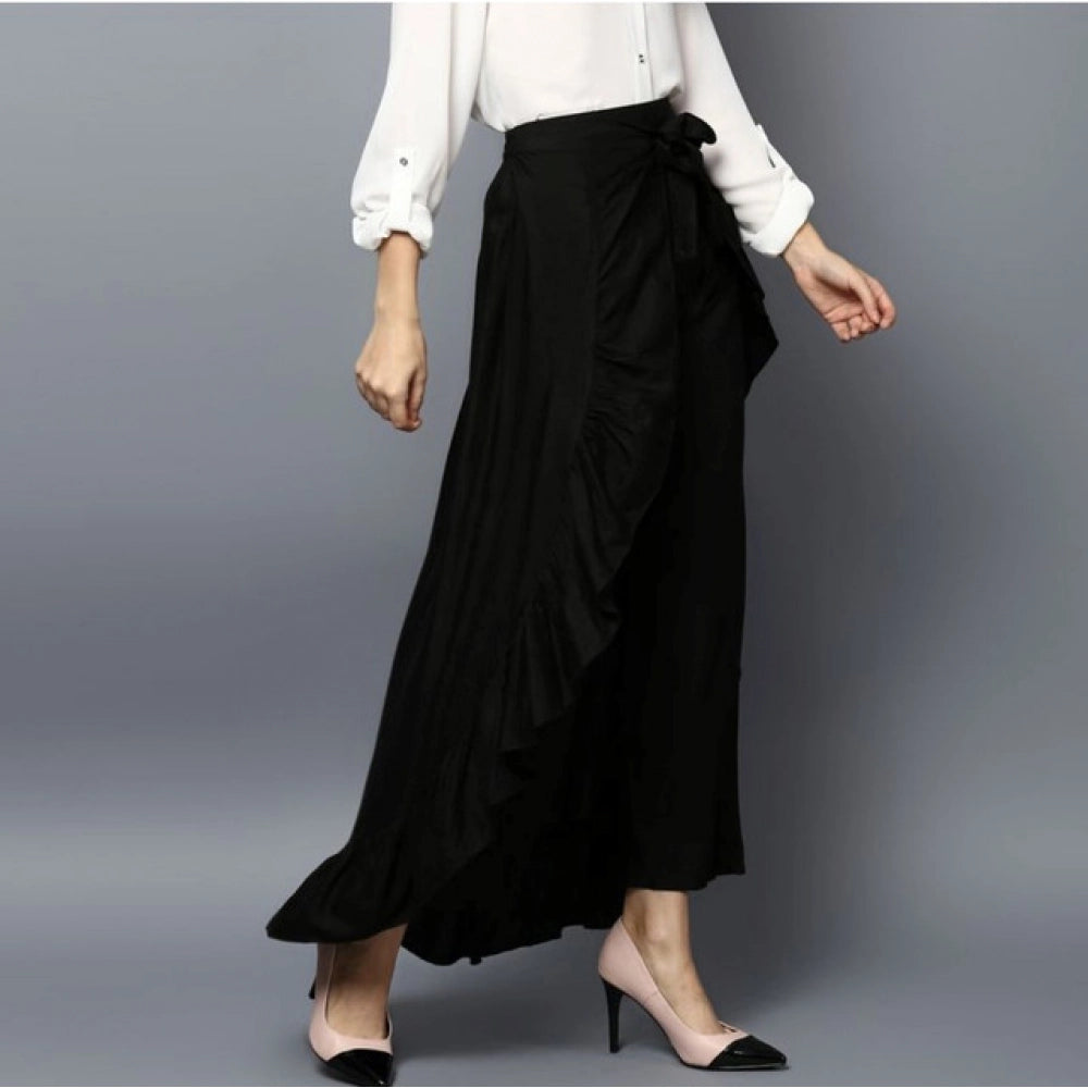 HD Women's Rayon Ruffled Elasticated Skirt (Black)