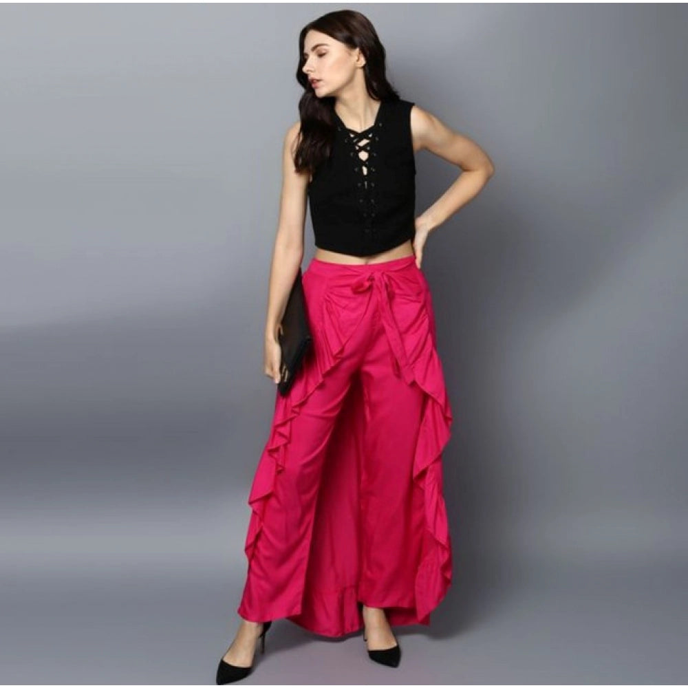 HD Women's Rayon Ruffled Elasticated Skirt (Pink)