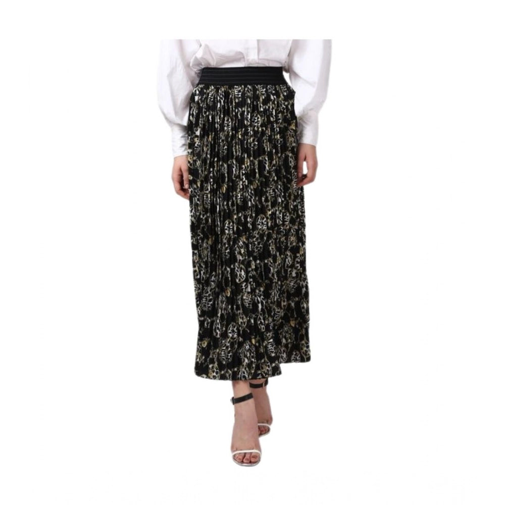 HD Women's Georgette Chain Print Elasticated Skirt (Black-Cream)
