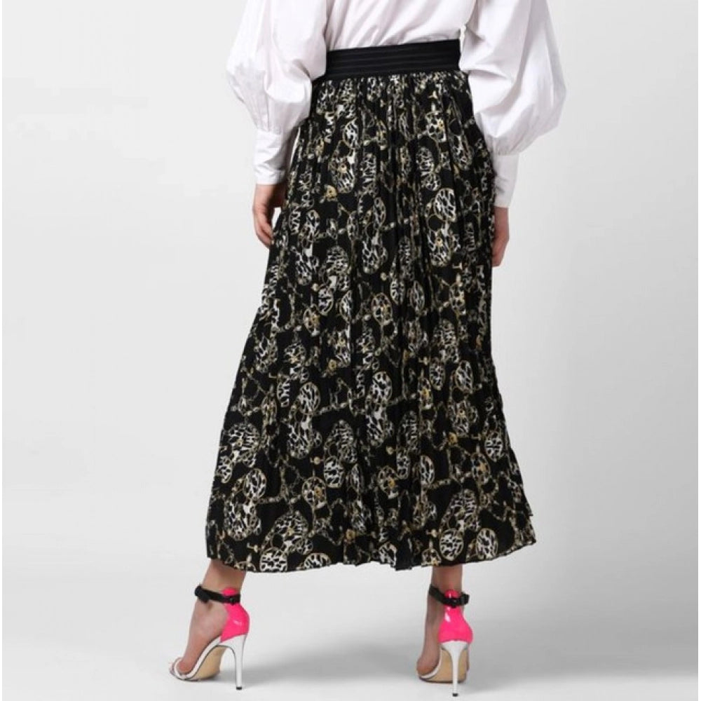 HD Women's Georgette Chain Print Elasticated Skirt (Black-Cream)