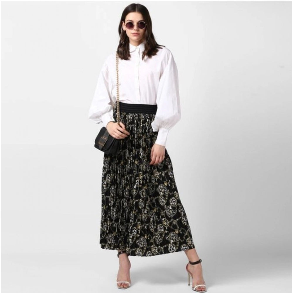 HD Women's Georgette Chain Print Elasticated Skirt (Black-Cream)