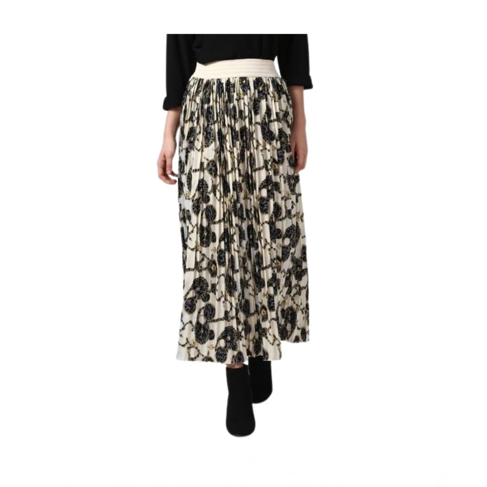 HD Women's Georgette Chain Print Elasticated Skirt (Cream-Black)