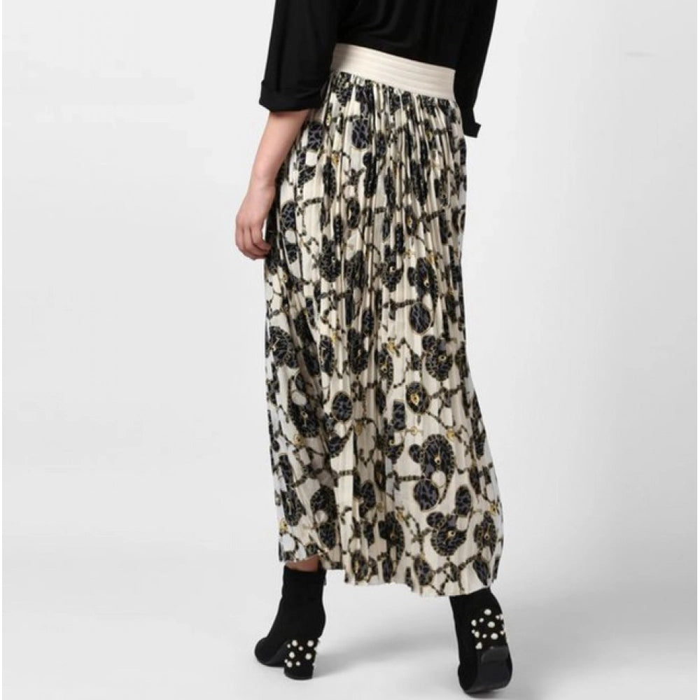 HD Women's Georgette Chain Print Elasticated Skirt (Cream-Black)