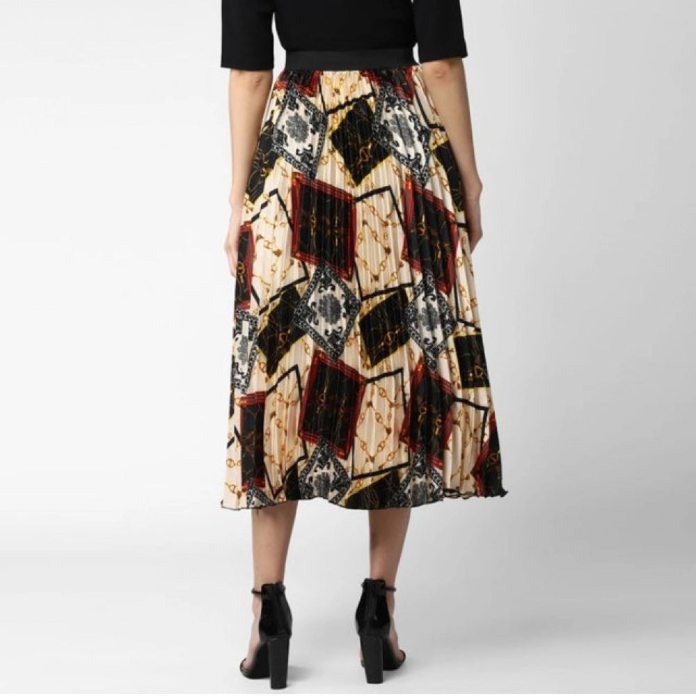 HD Women's Satin Pleated Elasticated Skirt (Multicolor)