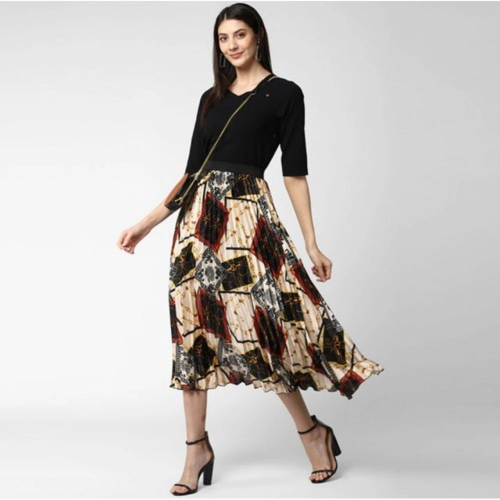 HD Women's Satin Pleated Elasticated Skirt (Multicolor)