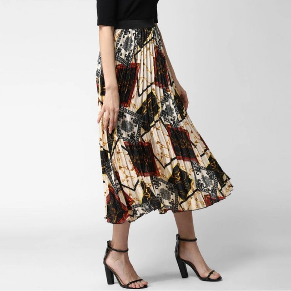 HD Women's Satin Pleated Elasticated Skirt (Multicolor)