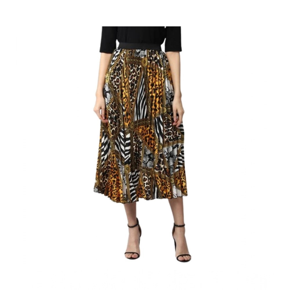 HD Women's Satin Pleated Elasticated Skirt (Multicolor)