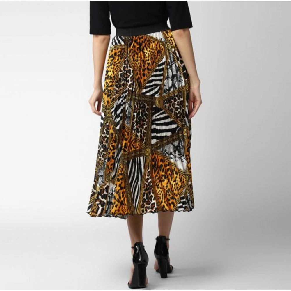 HD Women's Satin Pleated Elasticated Skirt (Multicolor)