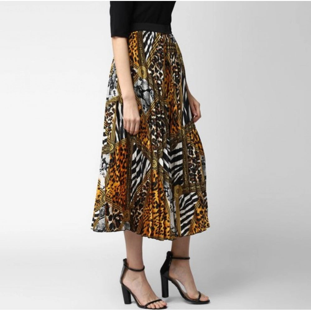 HD Women's Satin Pleated Elasticated Skirt (Multicolor)