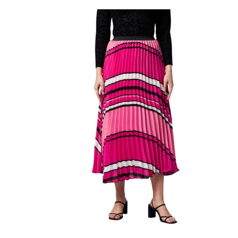 HD Women's Satin Pleated Elasticated Skirt (Pink)