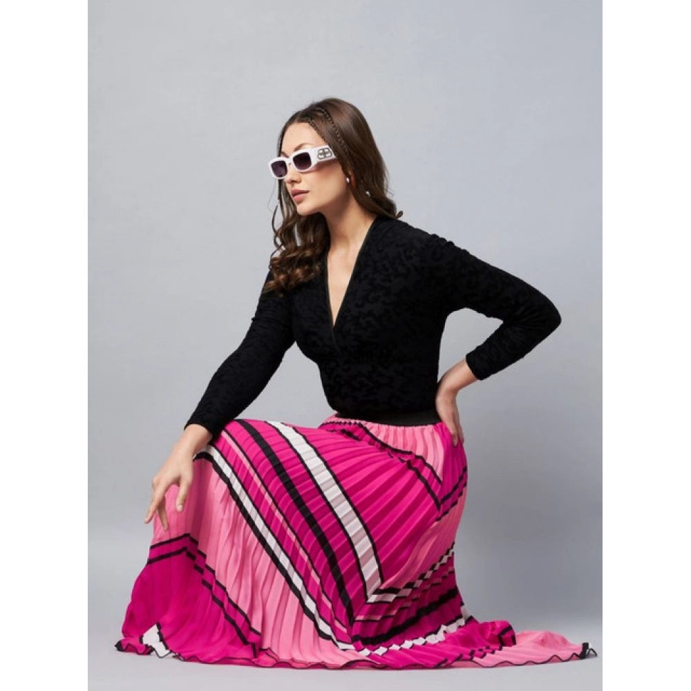 HD Women's Satin Pleated Elasticated Skirt (Pink)