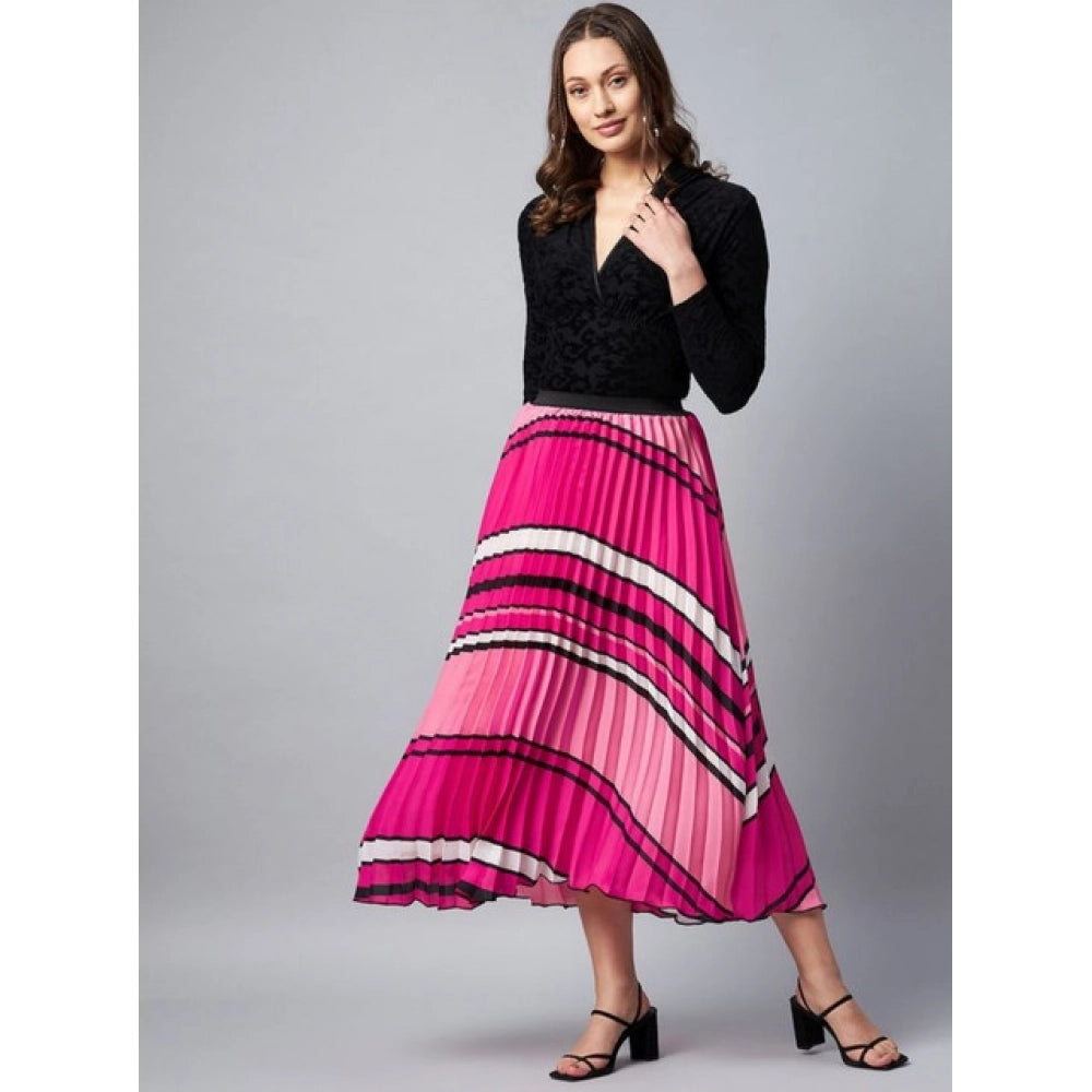 HD Women's Satin Pleated Elasticated Skirt (Pink)