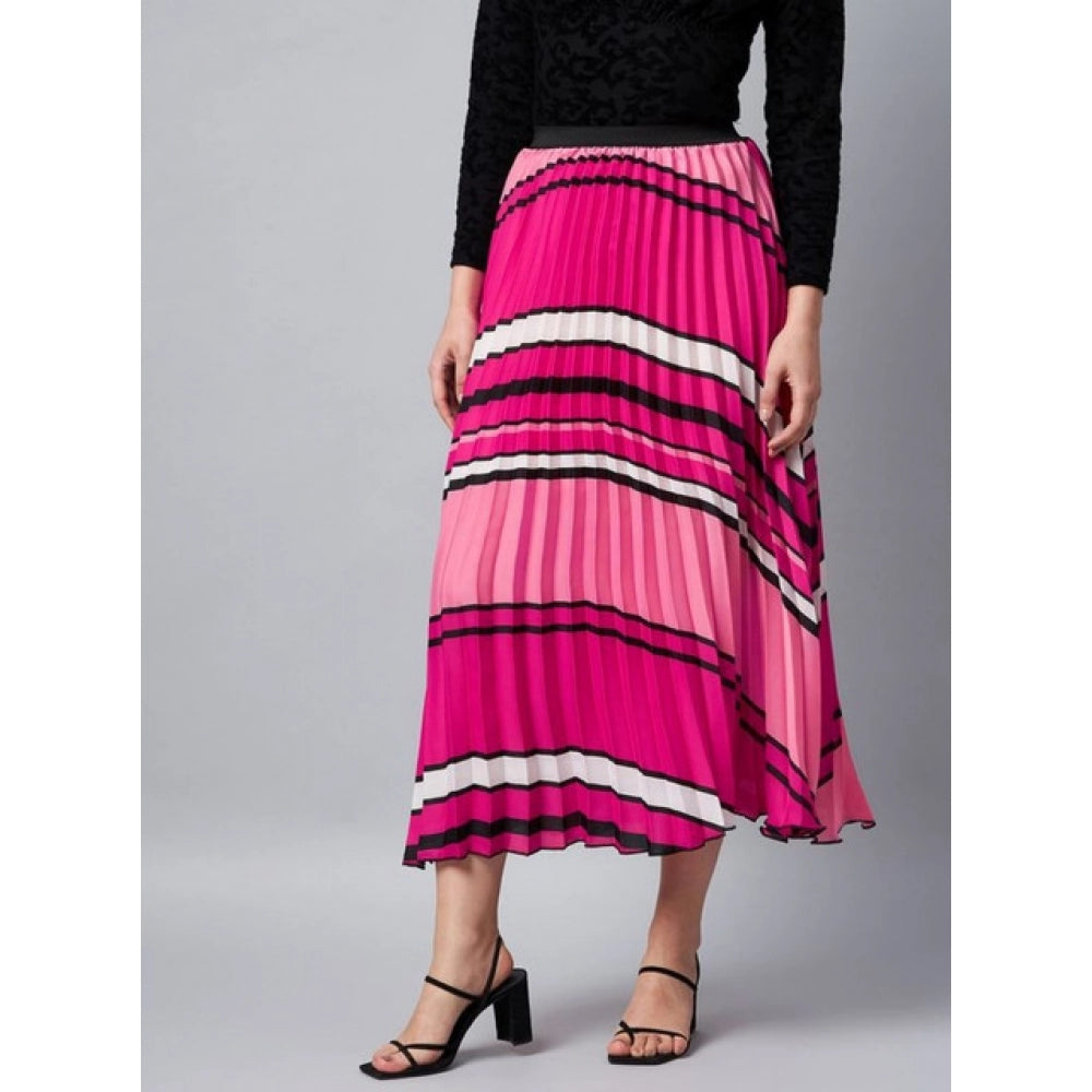 HD Women's Satin Pleated Elasticated Skirt (Pink)