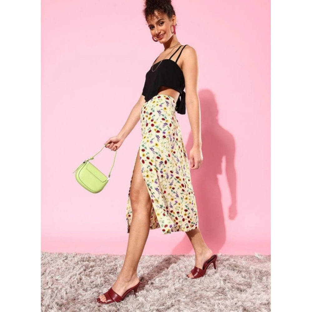 HD Women's Polyester Floral Side Zip Skirt (Multicolor)