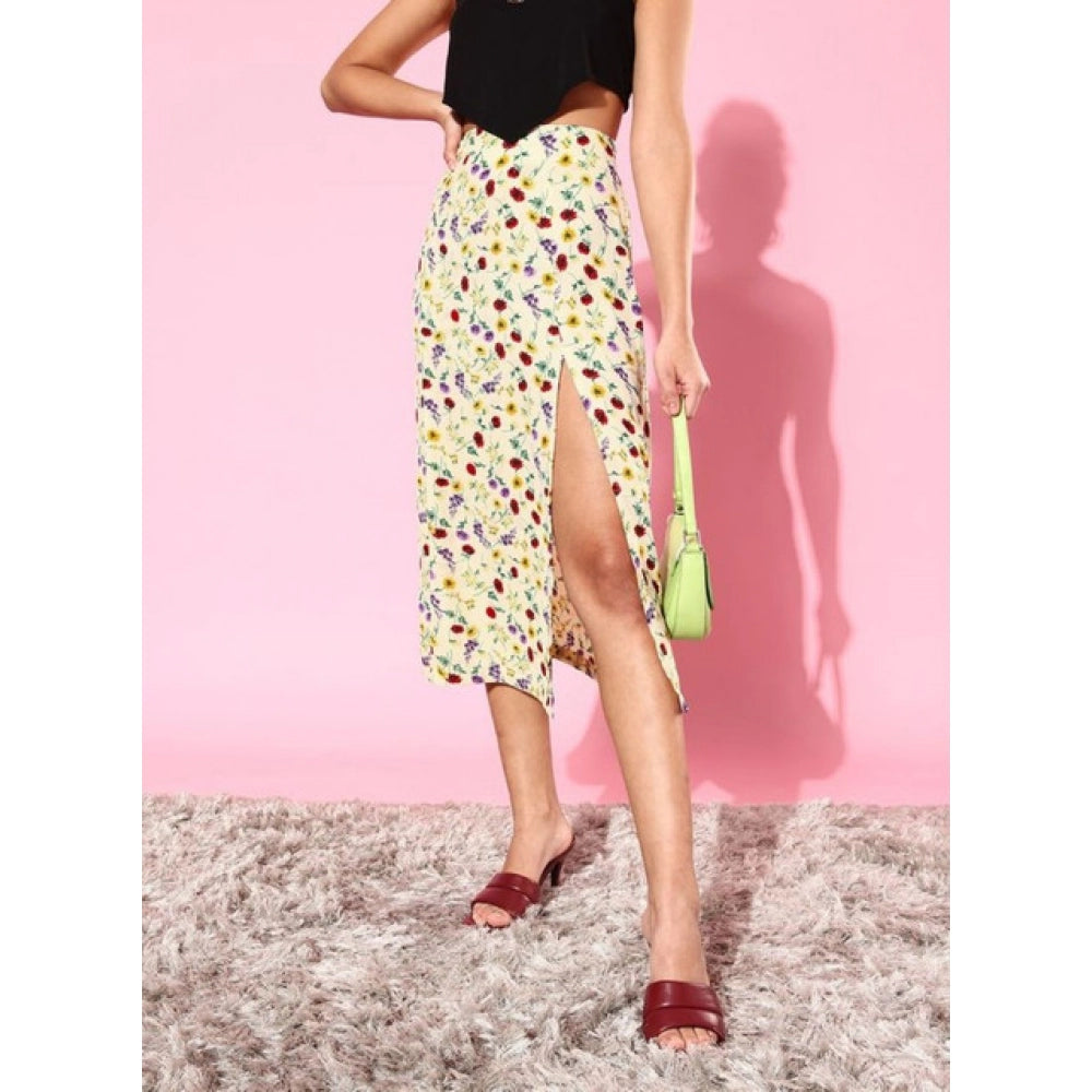 HD Women's Polyester Floral Side Zip Skirt (Multicolor)
