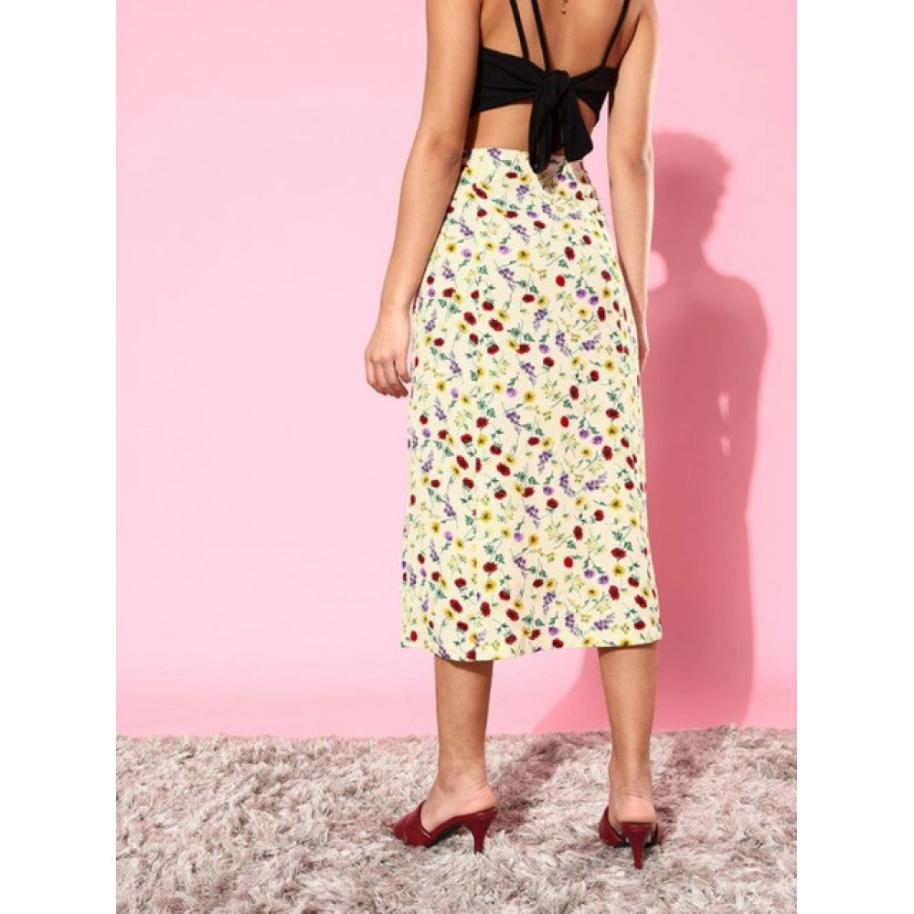HD Women's Polyester Floral Side Zip Skirt (Multicolor)