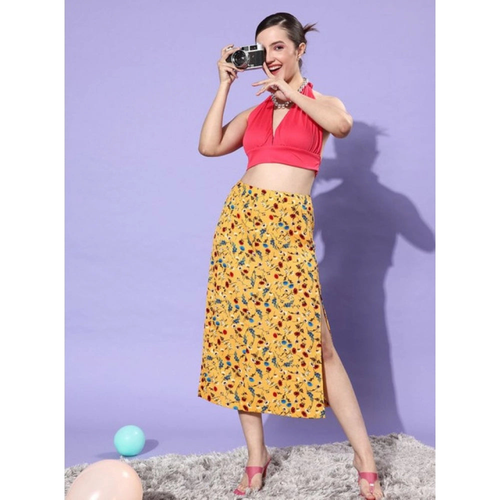 HD Women's Polyester Floral Side Zip Skirt (Multicolor)