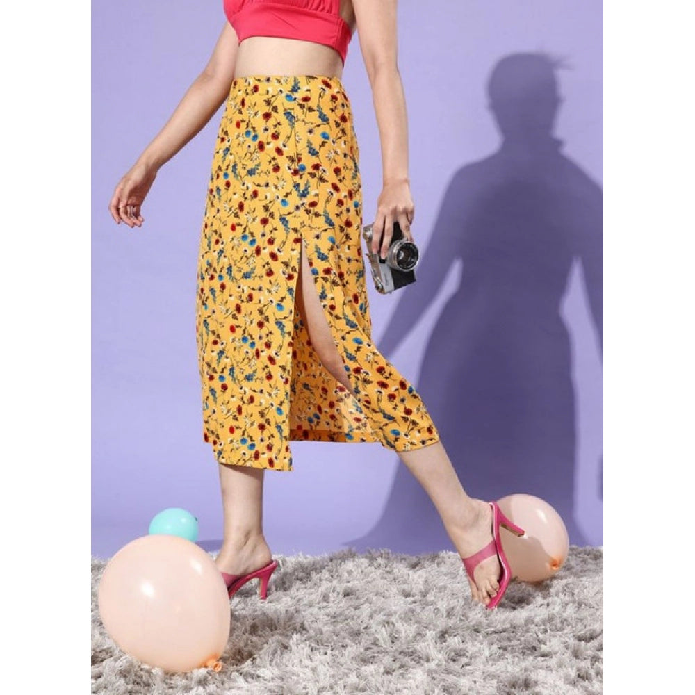 HD Women's Polyester Floral Side Zip Skirt (Multicolor)