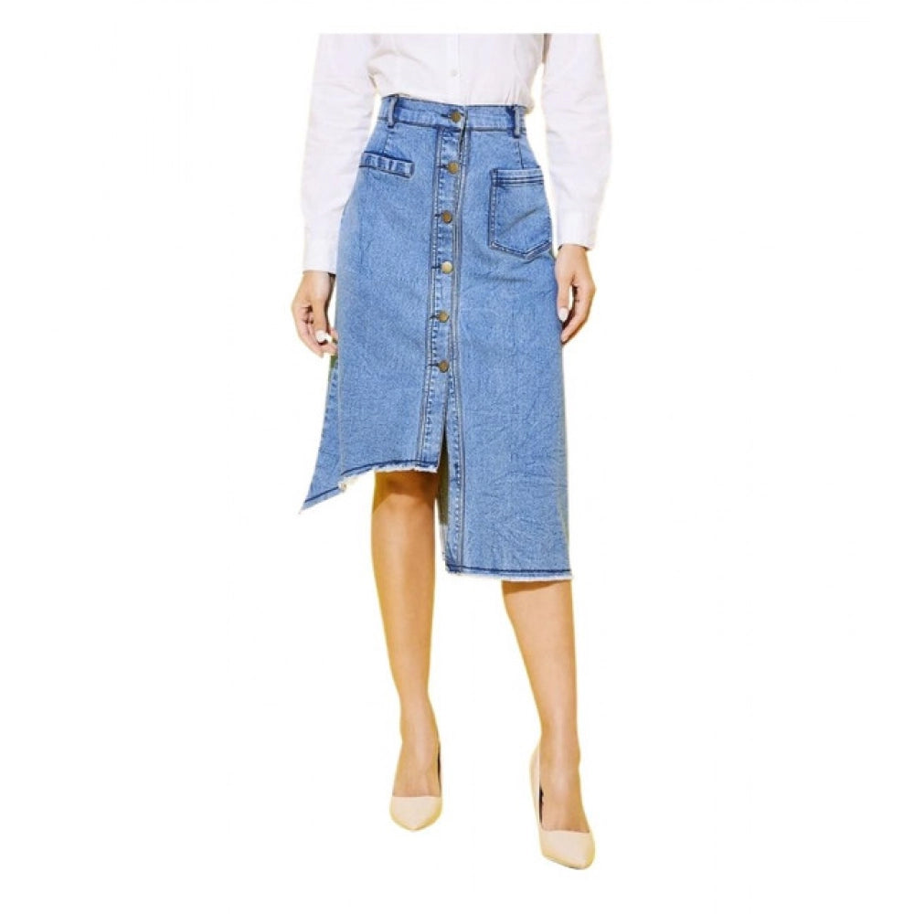 HD Women's Denim Hi Lo Buttoned Skirt (Blue)