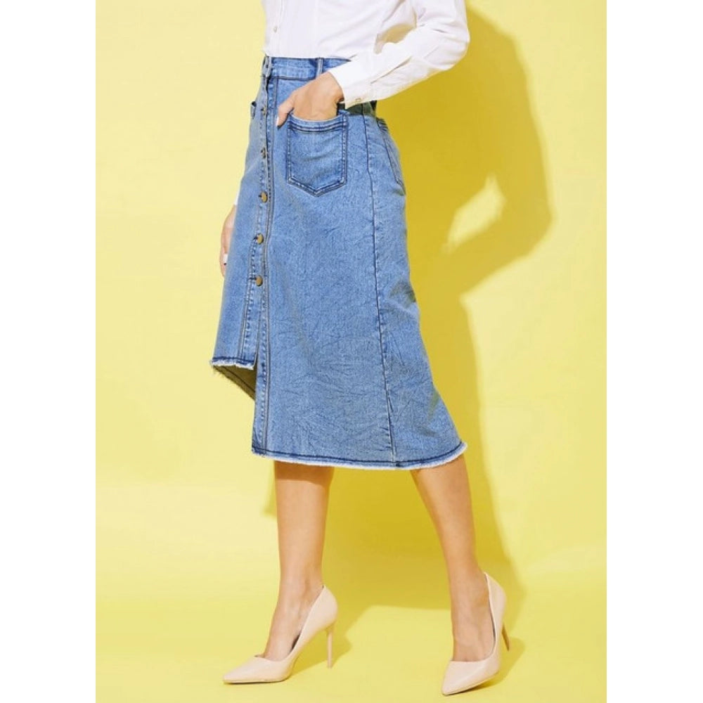 HD Women's Denim Hi Lo Buttoned Skirt (Blue)