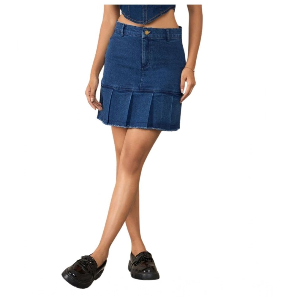 HD Women's Denim Washed Buttoned Skirt (Blue)