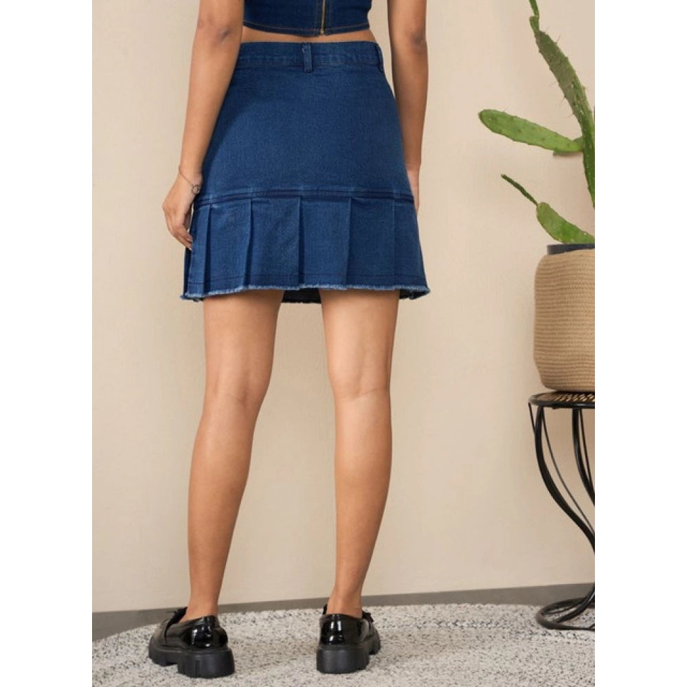 HD Women's Denim Washed Buttoned Skirt (Blue)