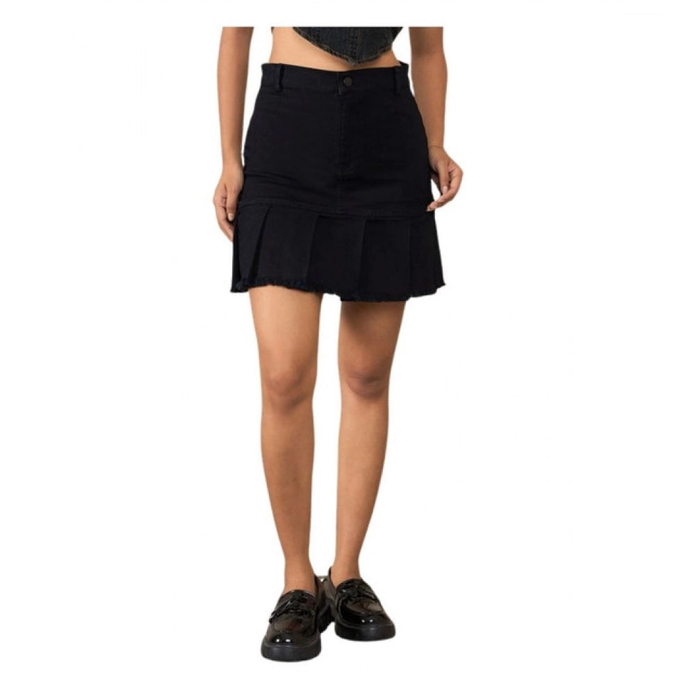 HD Women's Denim Washed Buttoned Skirt (Black)