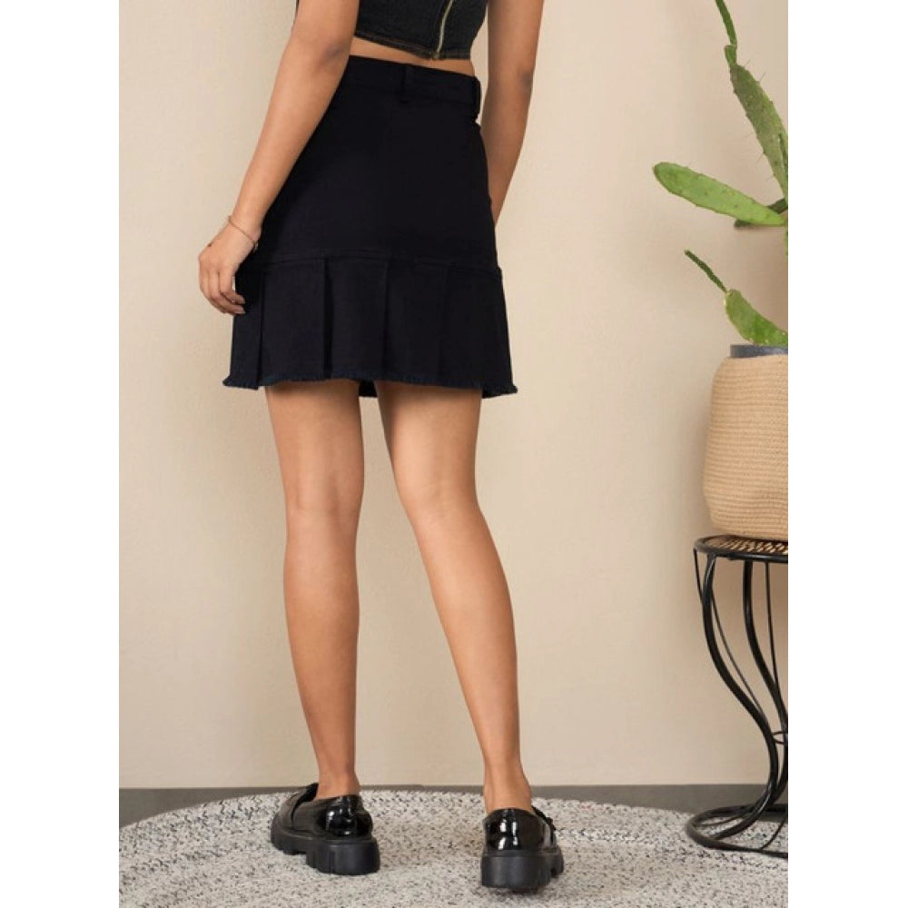 HD Women's Denim Washed Buttoned Skirt (Black)