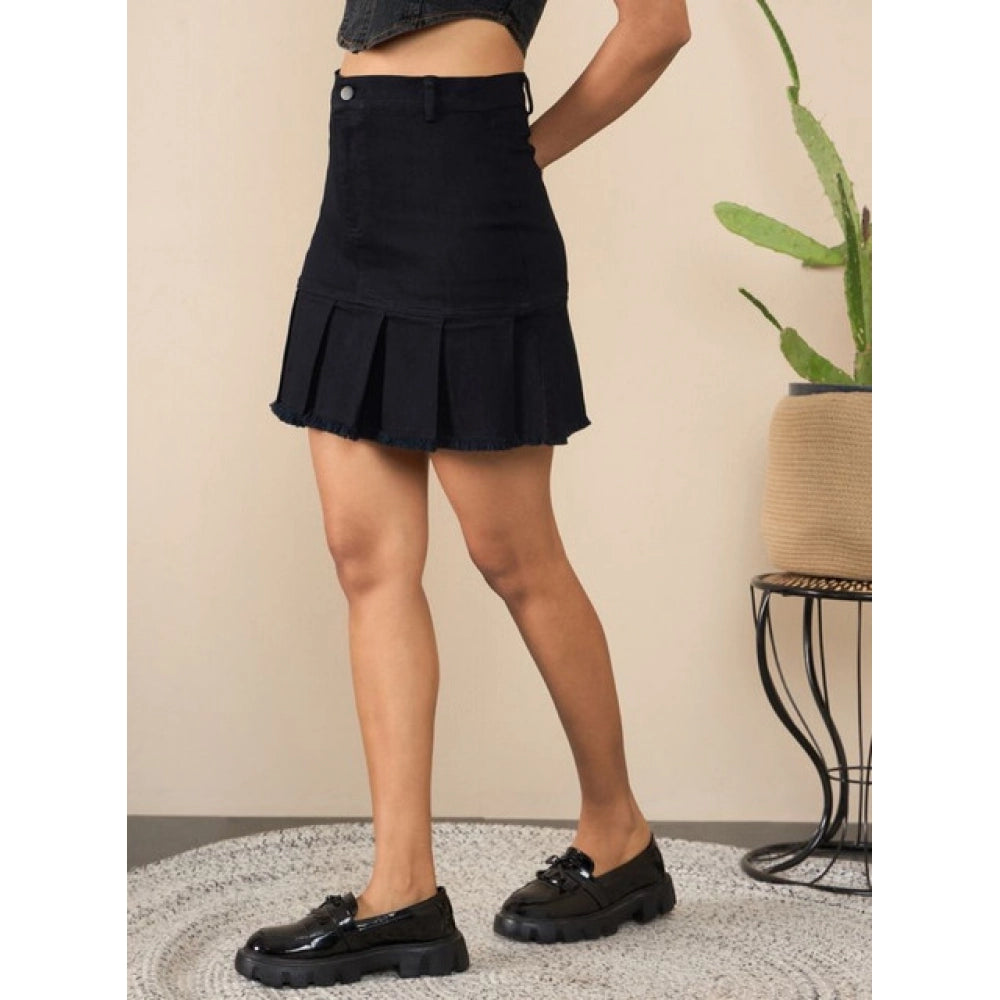 HD Women's Denim Washed Buttoned Skirt (Black)