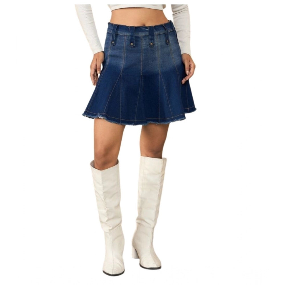 HD Women's Denim Washed Buttoned Skirt (Blue)