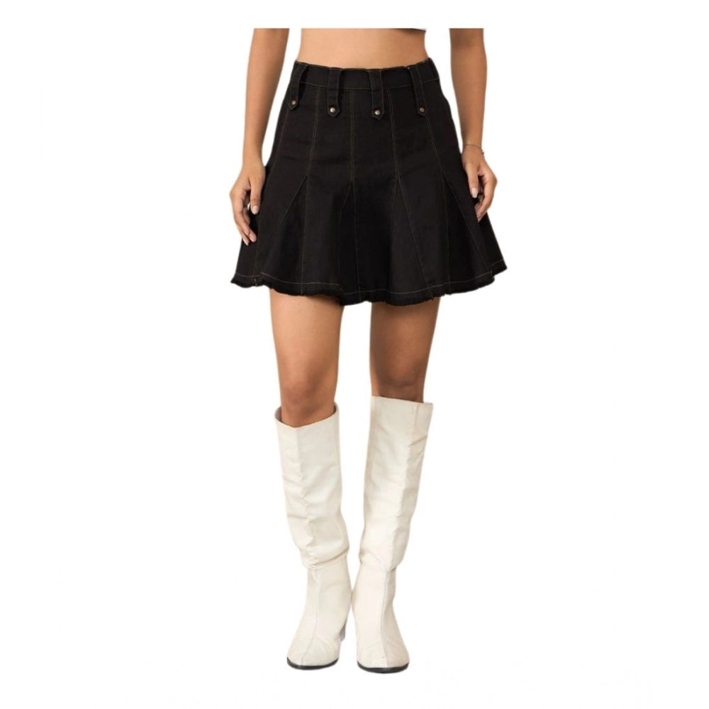 HD Women's Denim Washed Buttoned Skirt (Black)