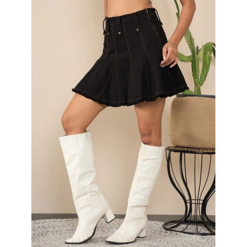 HD Women's Denim Washed Buttoned Skirt (Black)