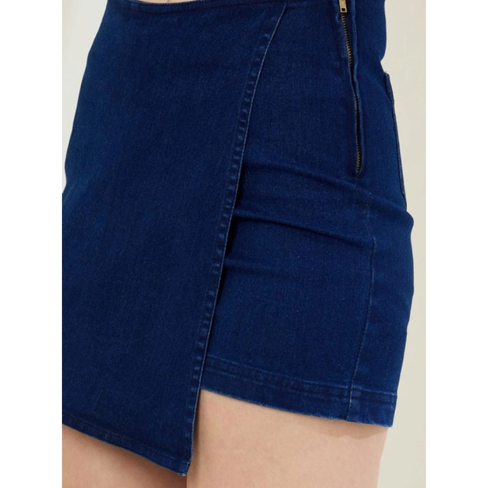 HD Women's Denim Lycra Solid Zip Closure Skorts (Navy)