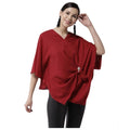 HD Women's Polyester Solid Cape Sleeve Top (Red)