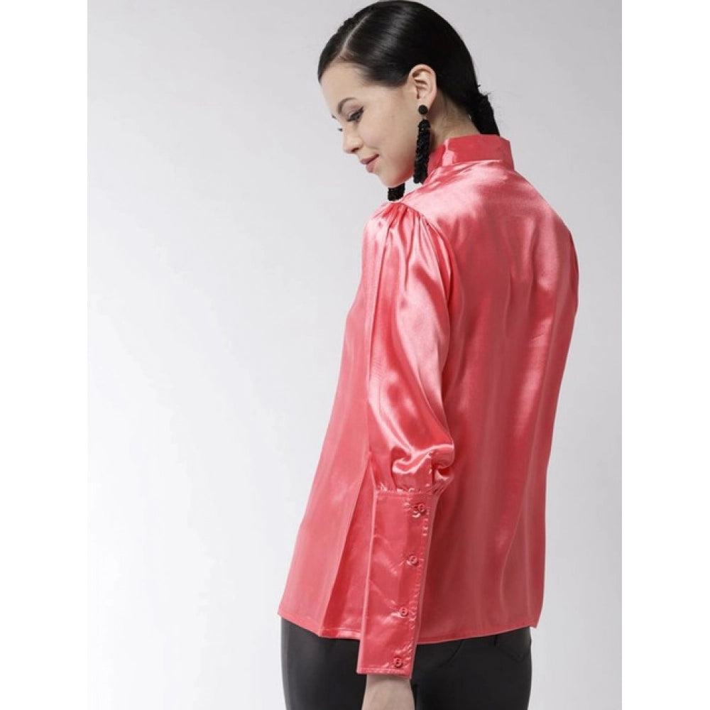 HD Women's Polyester Solid Long Sleeves Top (Coral)