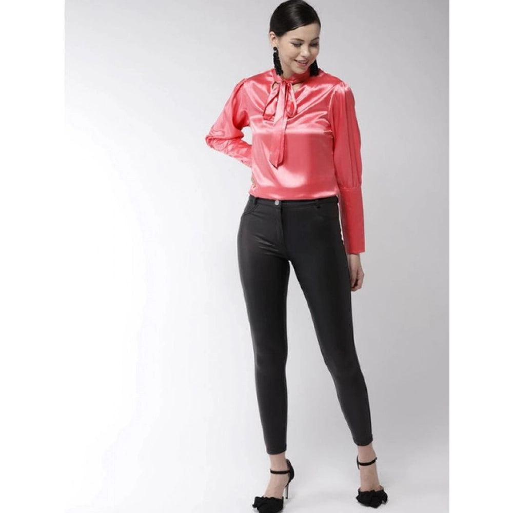 HD Women's Polyester Solid Long Sleeves Top (Coral)