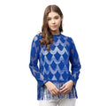 HD Women's Lace Self Design Long Sleeves Top (Blue)