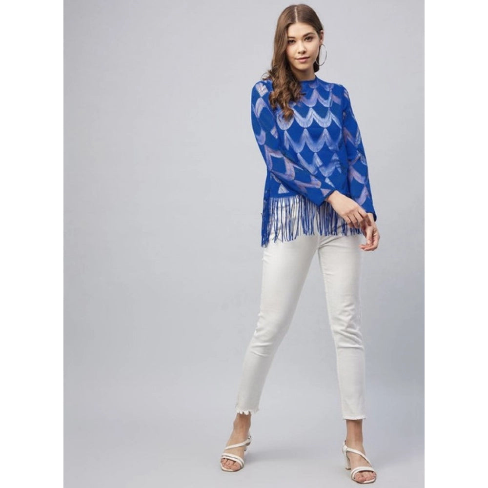 HD Women's Lace Self Design Long Sleeves Top (Blue)