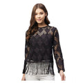 HD Women's Lace Self Design Short Sleeve Top (Black)