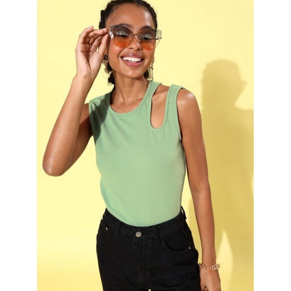 HD Women's Polyester Lycra Solid Sleeveless Top (Green)