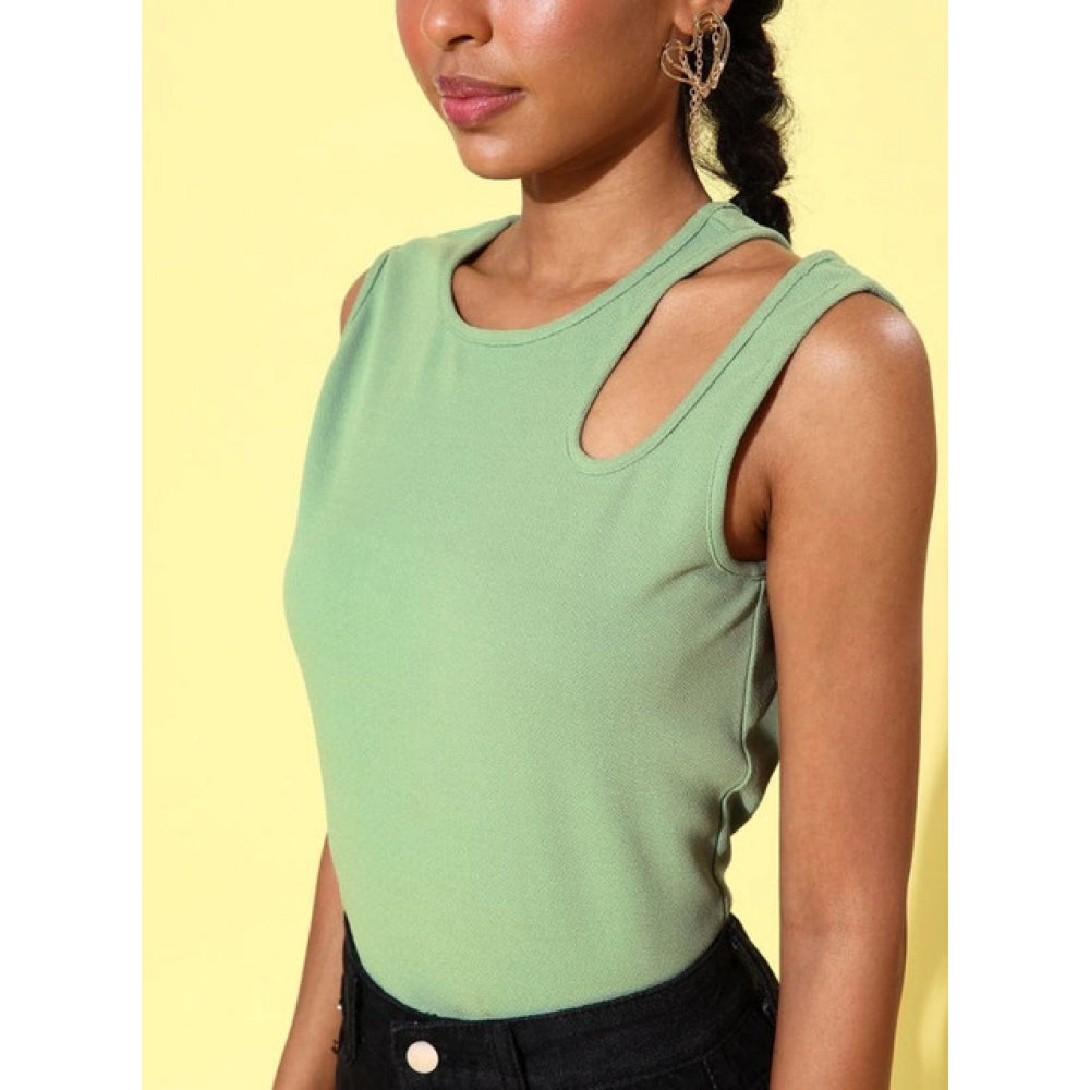 HD Women's Polyester Lycra Solid Sleeveless Top (Green)