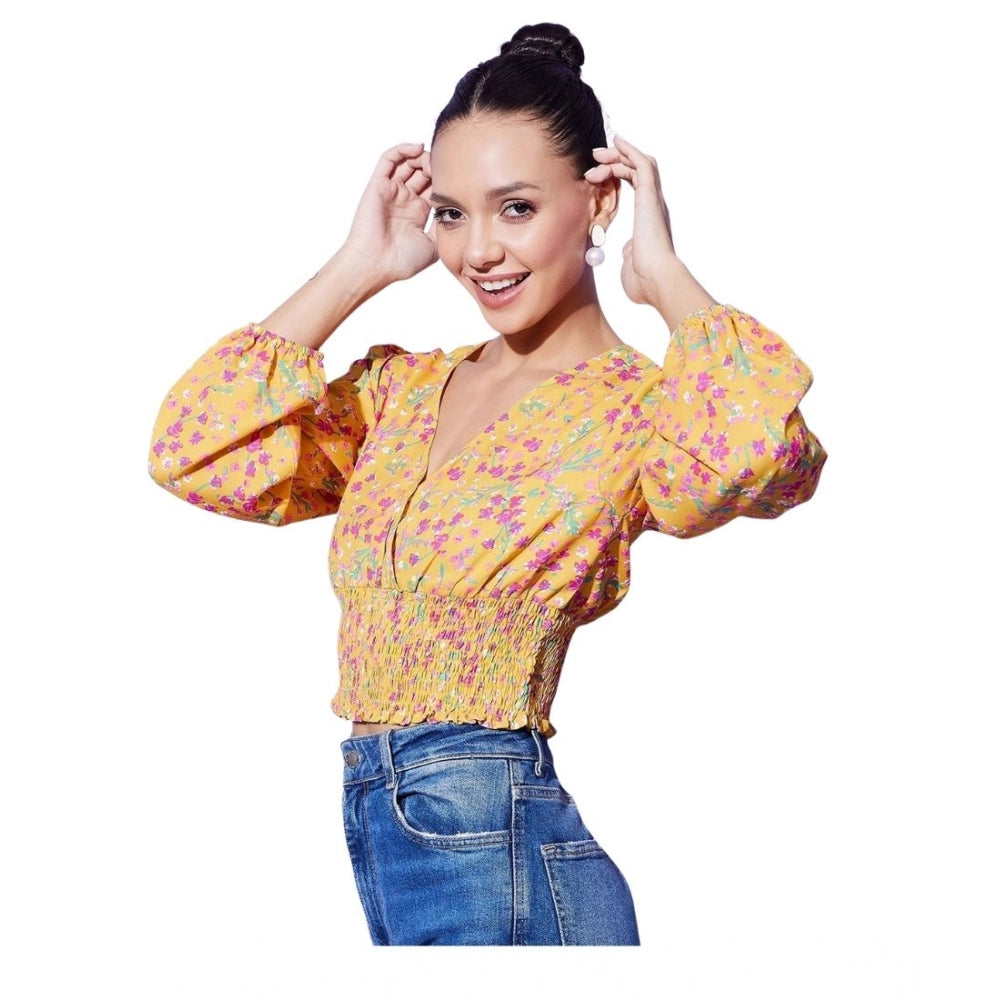 HD Women's Polyester Floral Long Sleeves Top (Multicolor)