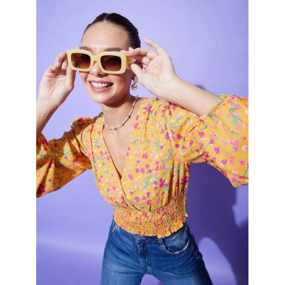 HD Women's Polyester Floral Long Sleeves Top (Multicolor)